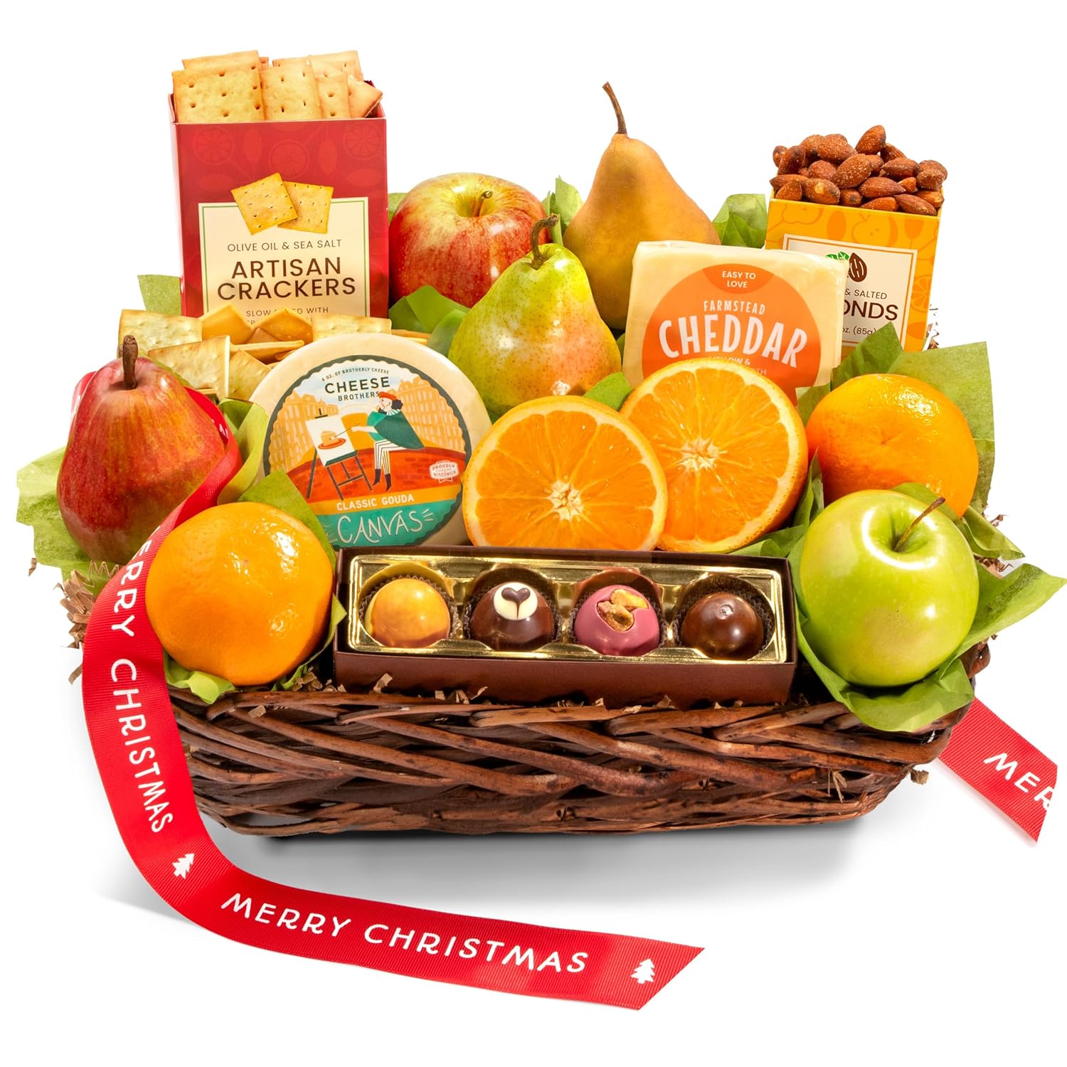 Merry Christmas Deluxe Fruit & Gourmet Basket
