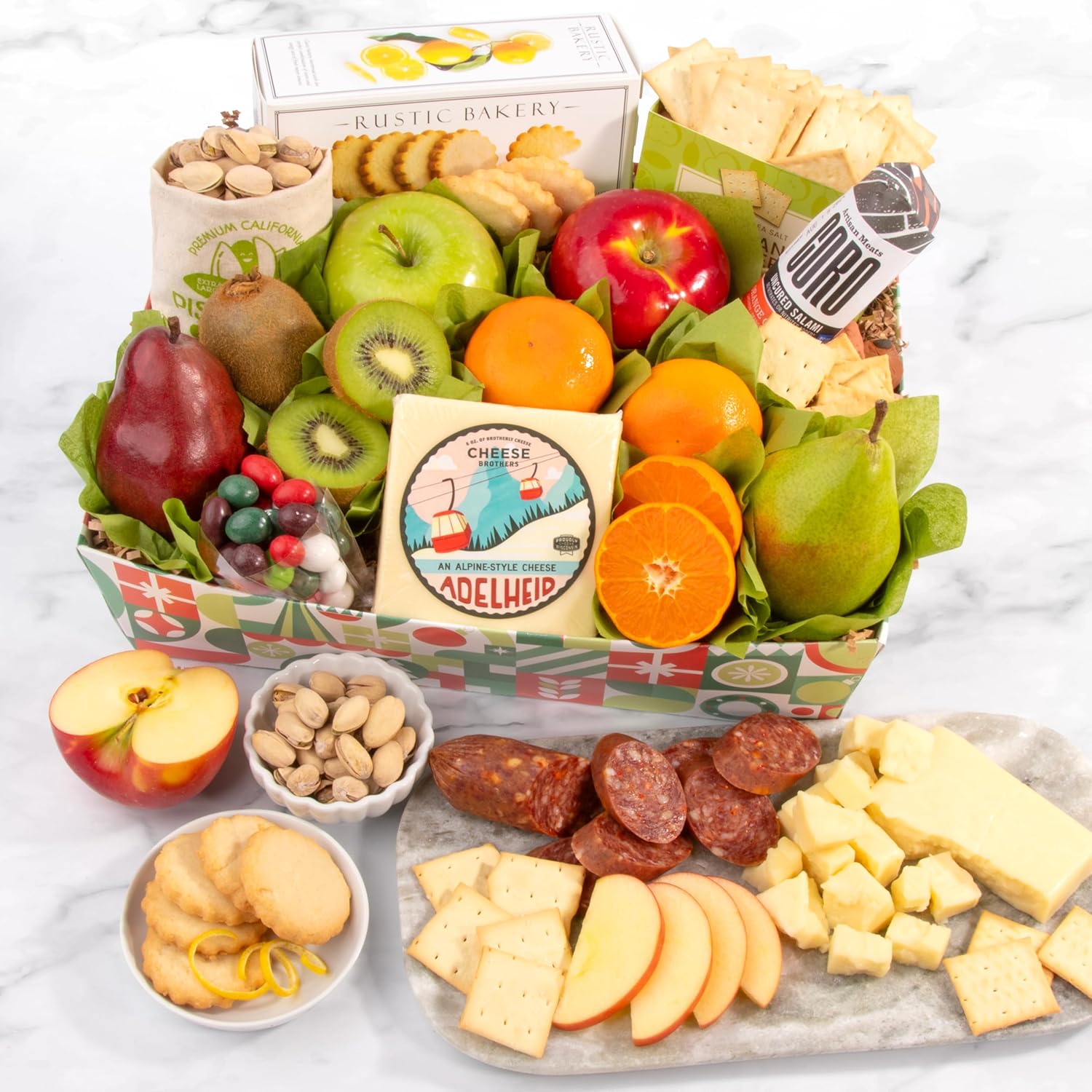 Deluxe Christmas Fruit & Cheese Gift Basket